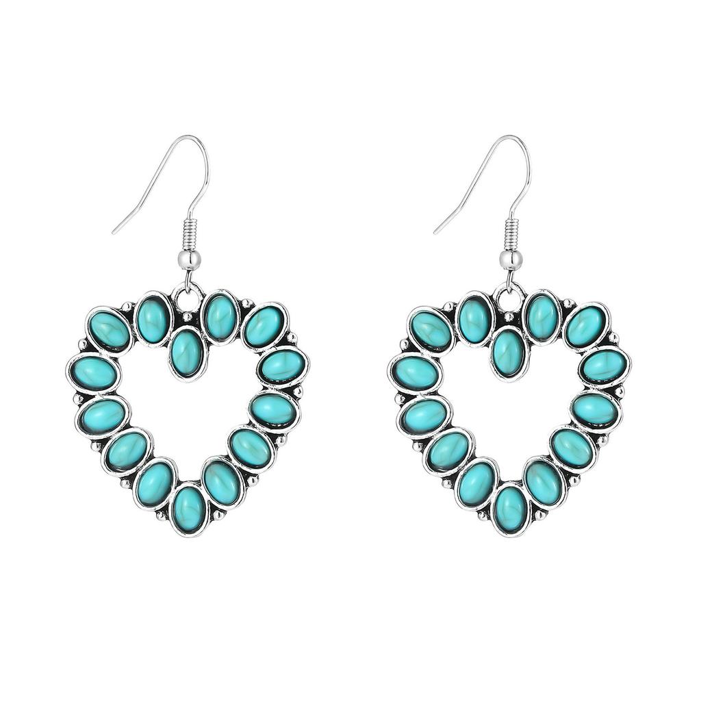 Exaggerated Earrings, Vintage Oval Turquoise Drop-Shaped Hollow Earrings, Earrings, Accessories