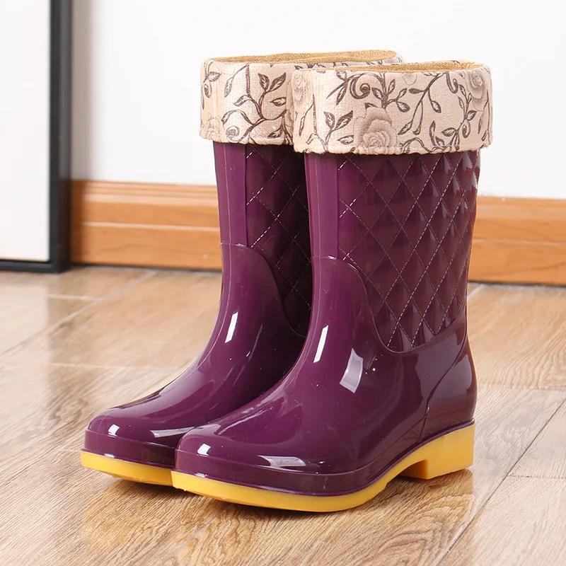 Maogu Femmes Adulte Travail Tube Haut Chaussures d'Eau Antidérapantes Chaussure d'Automne Couleur Unie Imperméable Plaid Botte en Caoutchouc 2024 Bottes Neige Pluie