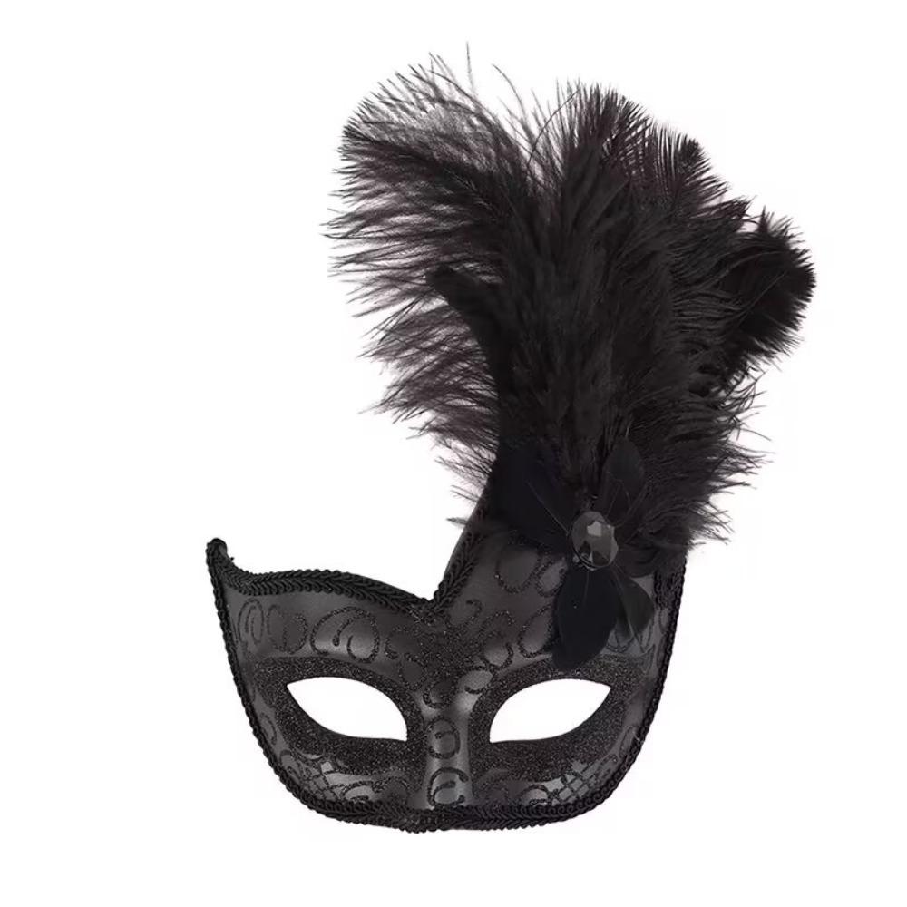 Rhinestone Half-Face Lace Mask Multicolor Masquerade Ball Mask Feather Mask  Makeup Festival Style 3