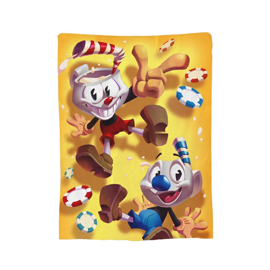 Cupheads And Mugman Blankets Flannel Game Lightweight Thin Throw Blankets for Bed Bedroom Quilt