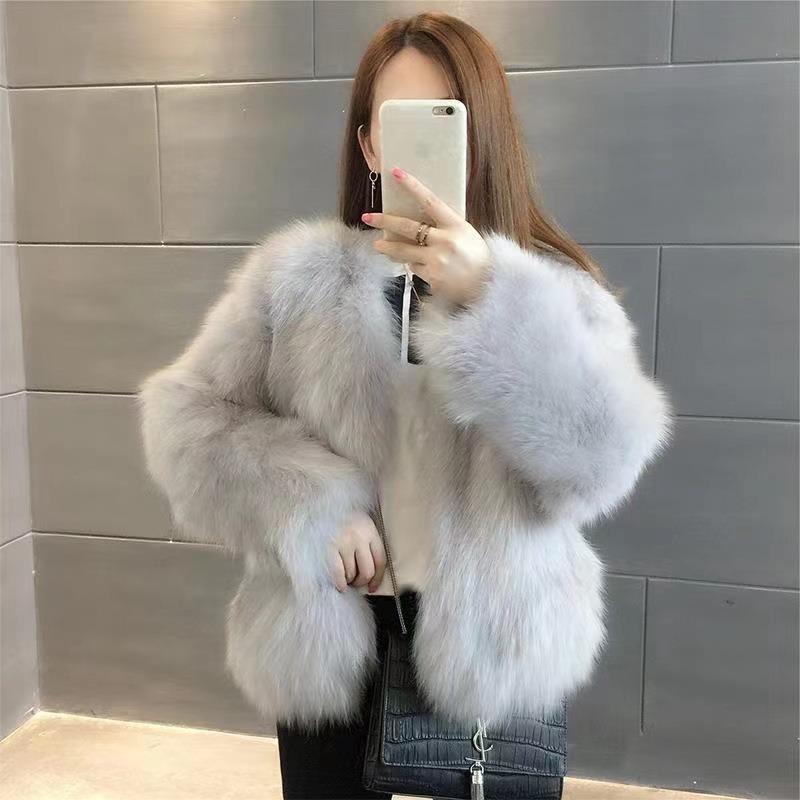 New imitation fox hair light luxury winter collar fur coat women's fashion short long-sleeved padded cotton