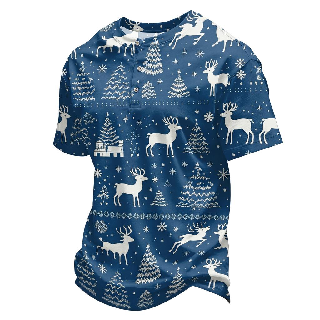 Men's Quick-Dry Neck Short Sleeve T-Shirt with Christmas Print