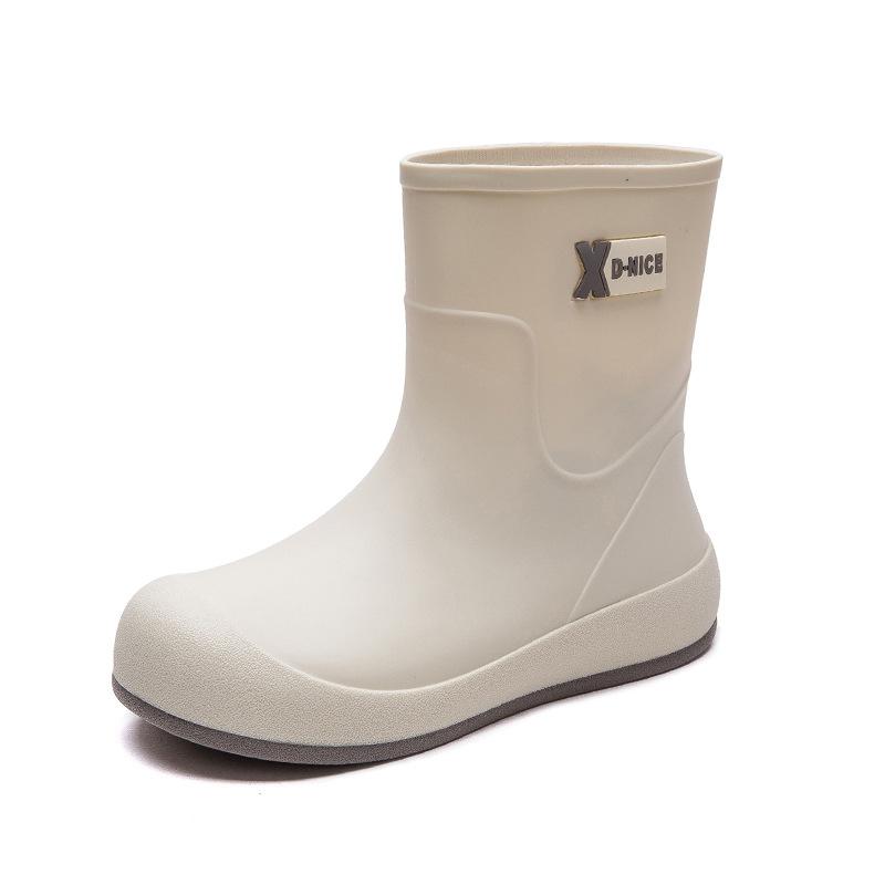 Four Seasons Rain Shoes Women's Waterproof and Non-slip Water Shoes Medium Tube Rain Boots Fashion Rubber Shoes Outside Kitchen Shopping Work Shoes