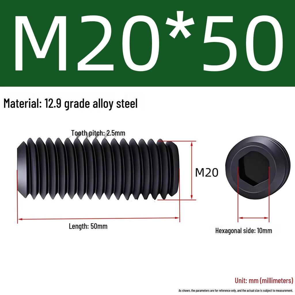 Grade 12.9 Hex Socket Headless Set Screw (M3-M16)