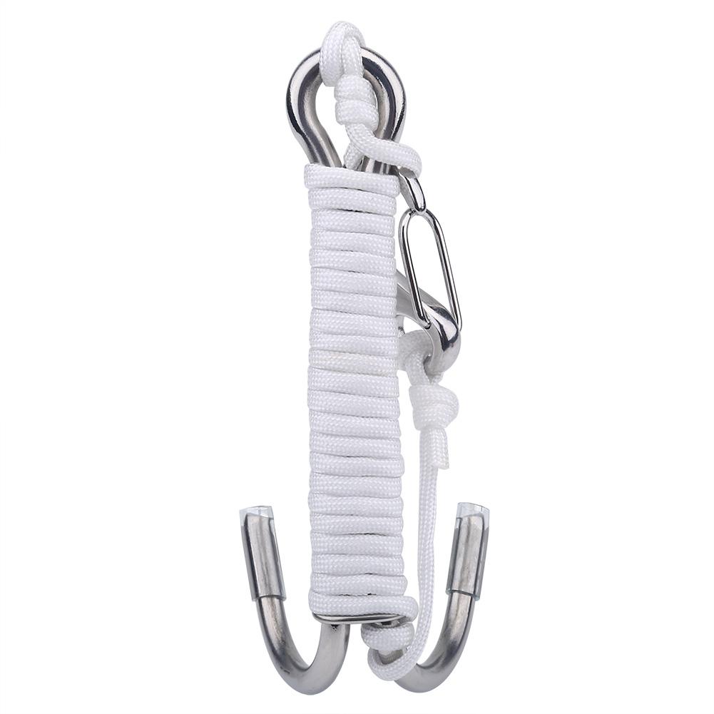 Scuba Diving Double Dual Stainless Steel Reef Drift Hook with Line for Cave Dive (White)