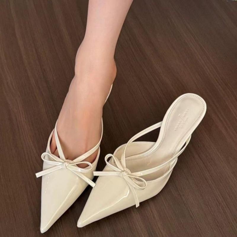 Women's Thin-heeled Baotou Slippers Summer New Sharp Head Shallow Mouth Metal Buckle Anti-slip Wear-resistant High Heels