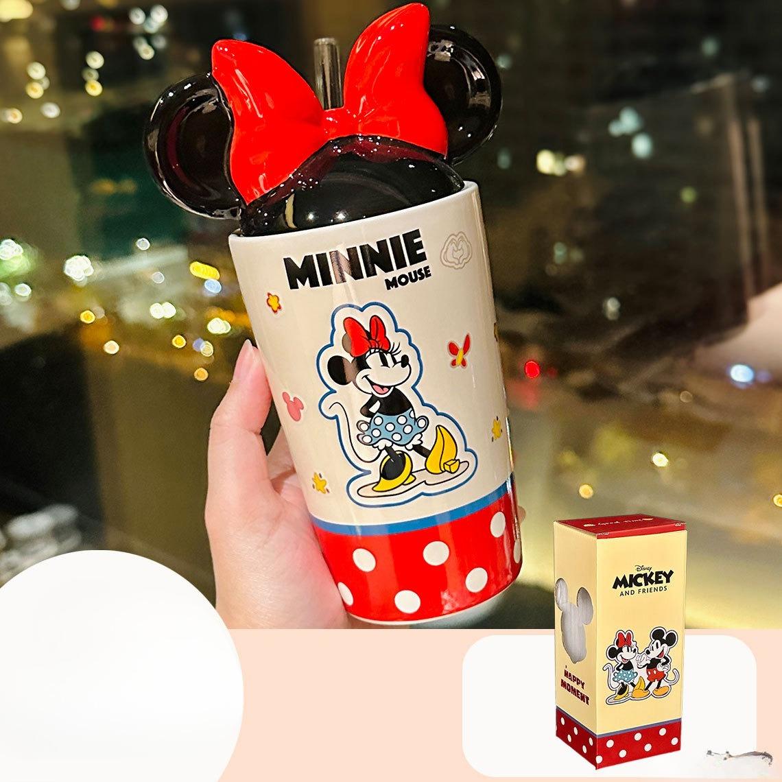 Cartoon Mickey und Minnie Geformte Keramiktasse Paar Kleines Geschenk Strohbecher Heim Frühstückstasse Souvenir 400ml