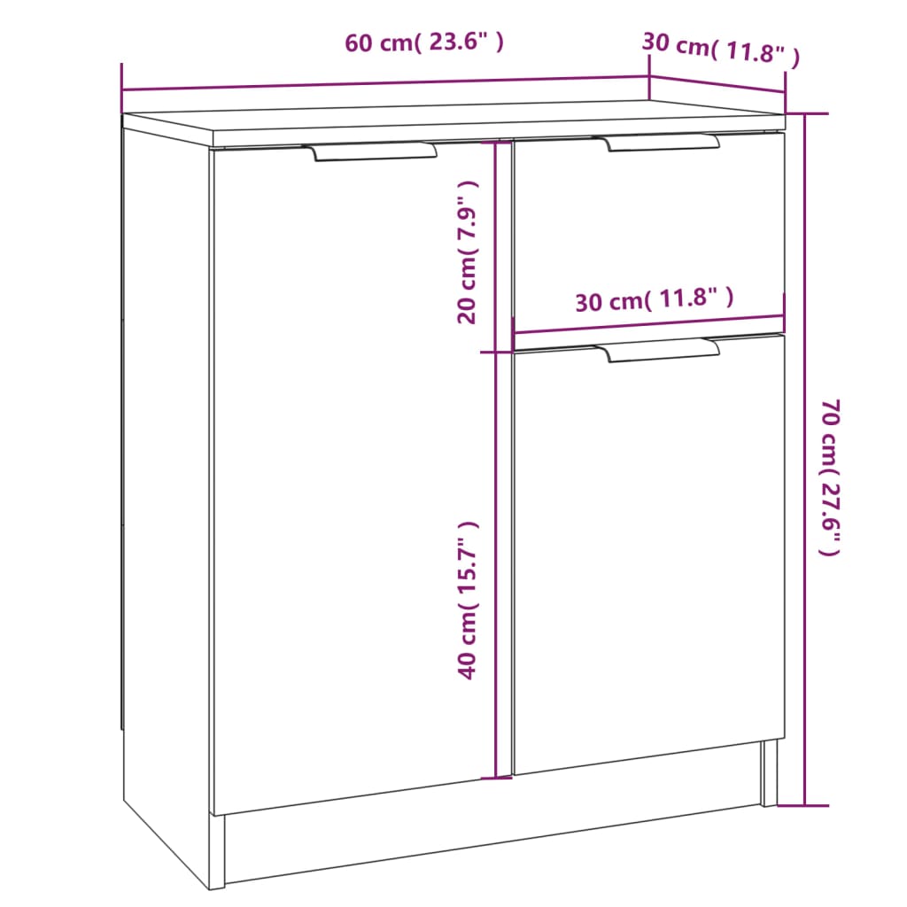 Sideboards 2 pcs. Concrete Grey 60 x 30 x 70 cm Particleboard