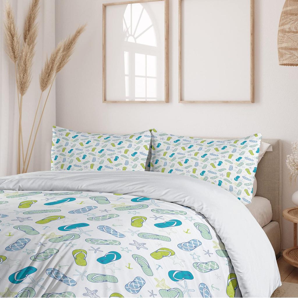 Flip-Flop Beach Swimming Three-Piece Quilt Cover 3D Digital Printing Bedding Set Bed Cover