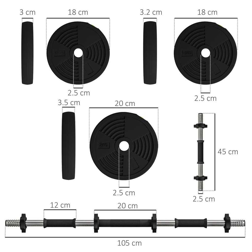 Adjustable Weight Barbell & Dumbbells Set Free Weights Strength Muscle Exercise Home Gym Training, Black and Green