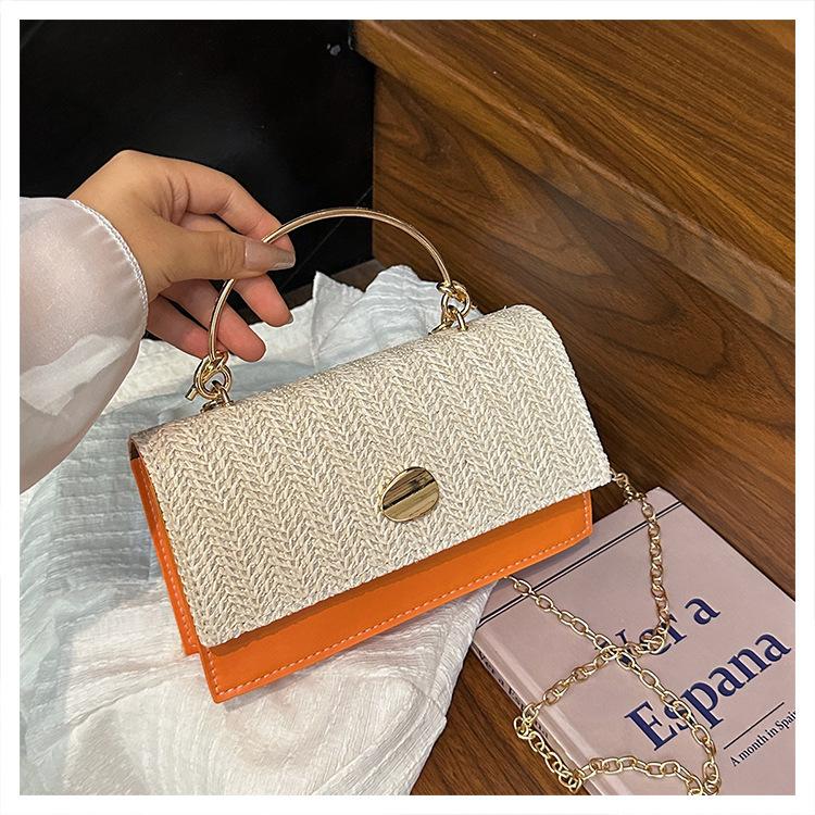 

Fashion Korean version woven shoulder bag texture chain messenger bag versatile small square bag foreign style women s bag оранжевый