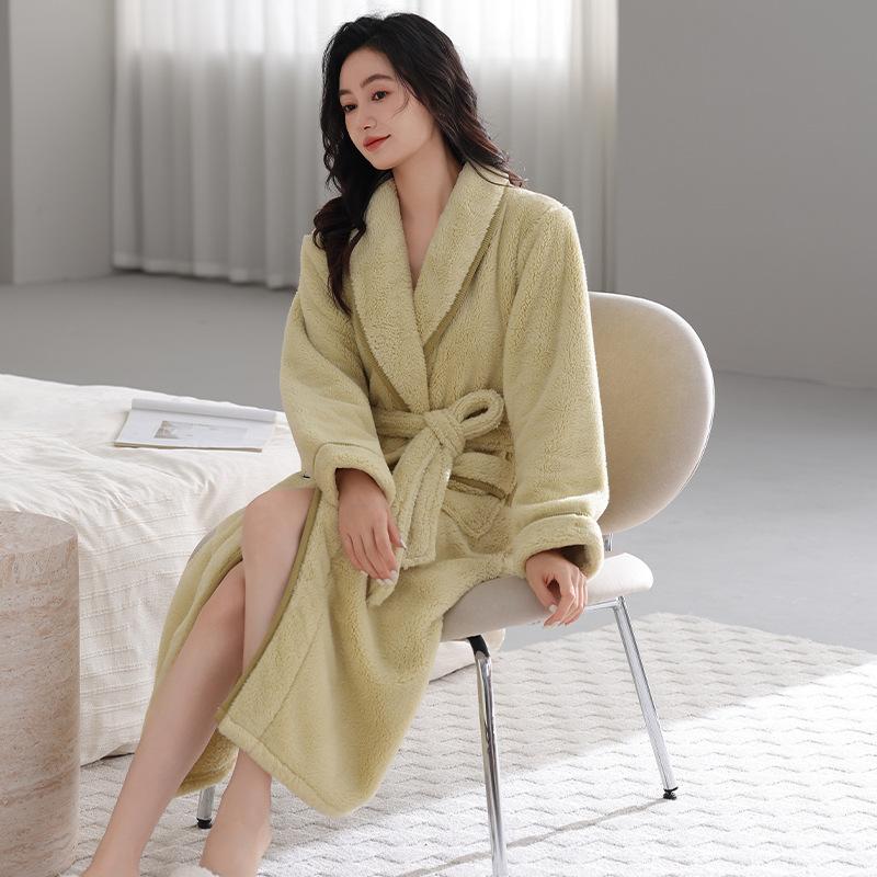 Coral Fleece Nightgown Women'S Winter Fleece Thickened Medium And Long Flannel Pajamas Autumn And Winter Bathrobe Women