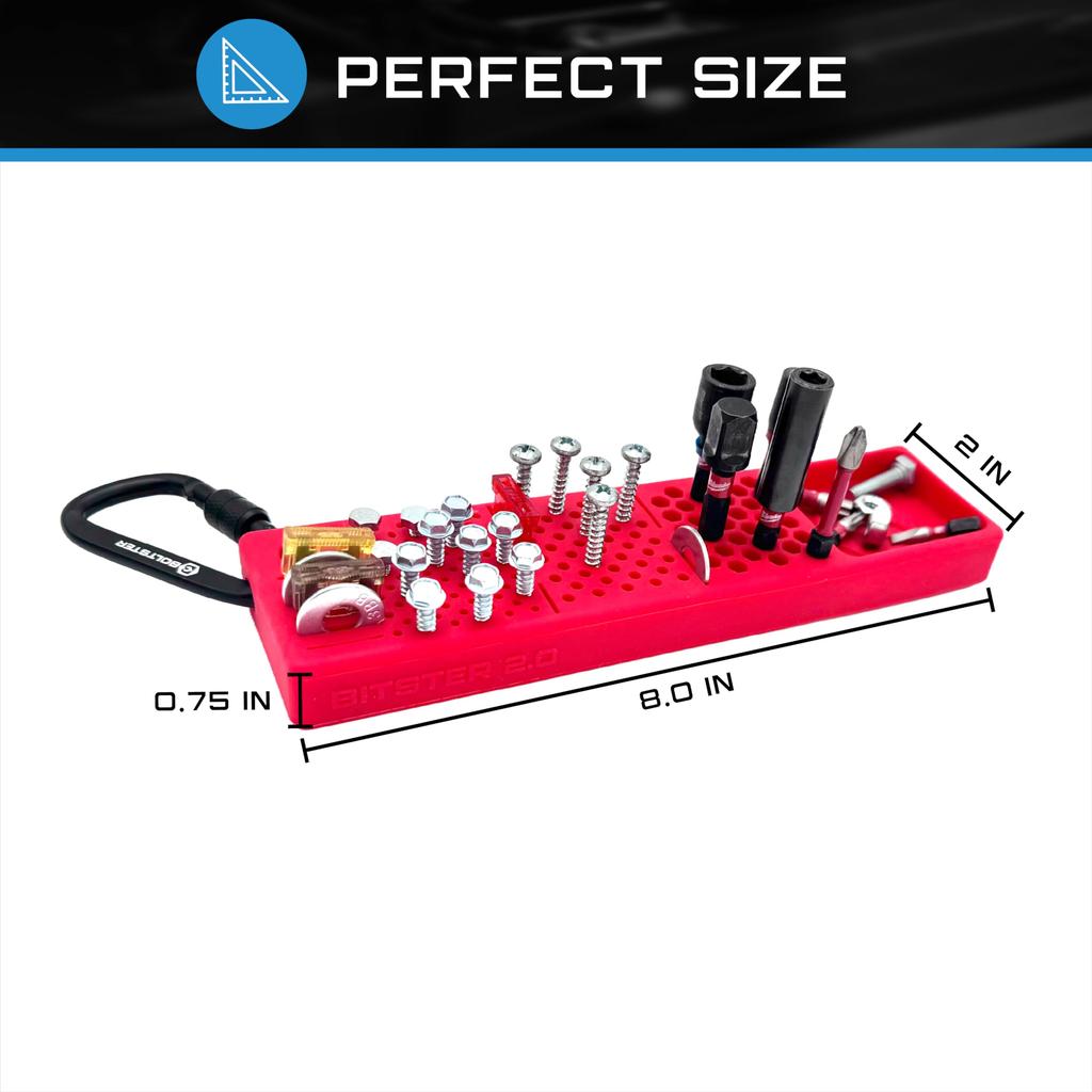 Boltster Magnetic Parts Keeper, Silicone Bit and Bolt Holder, for Maintenance and Repair Work, with Carabiner, Red, BTS-100004R