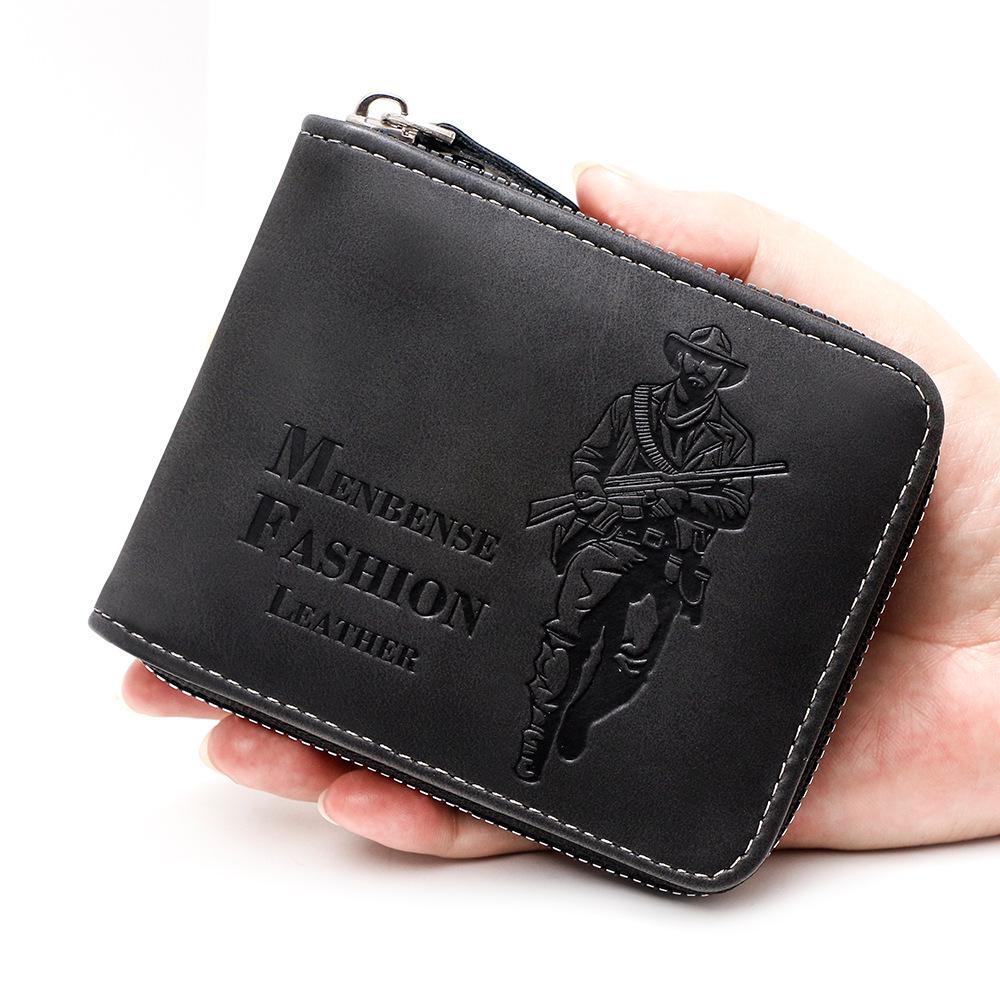 Pánská trojskládací embosovaná lovecká peněženka s řetízkem a sloty na více karet