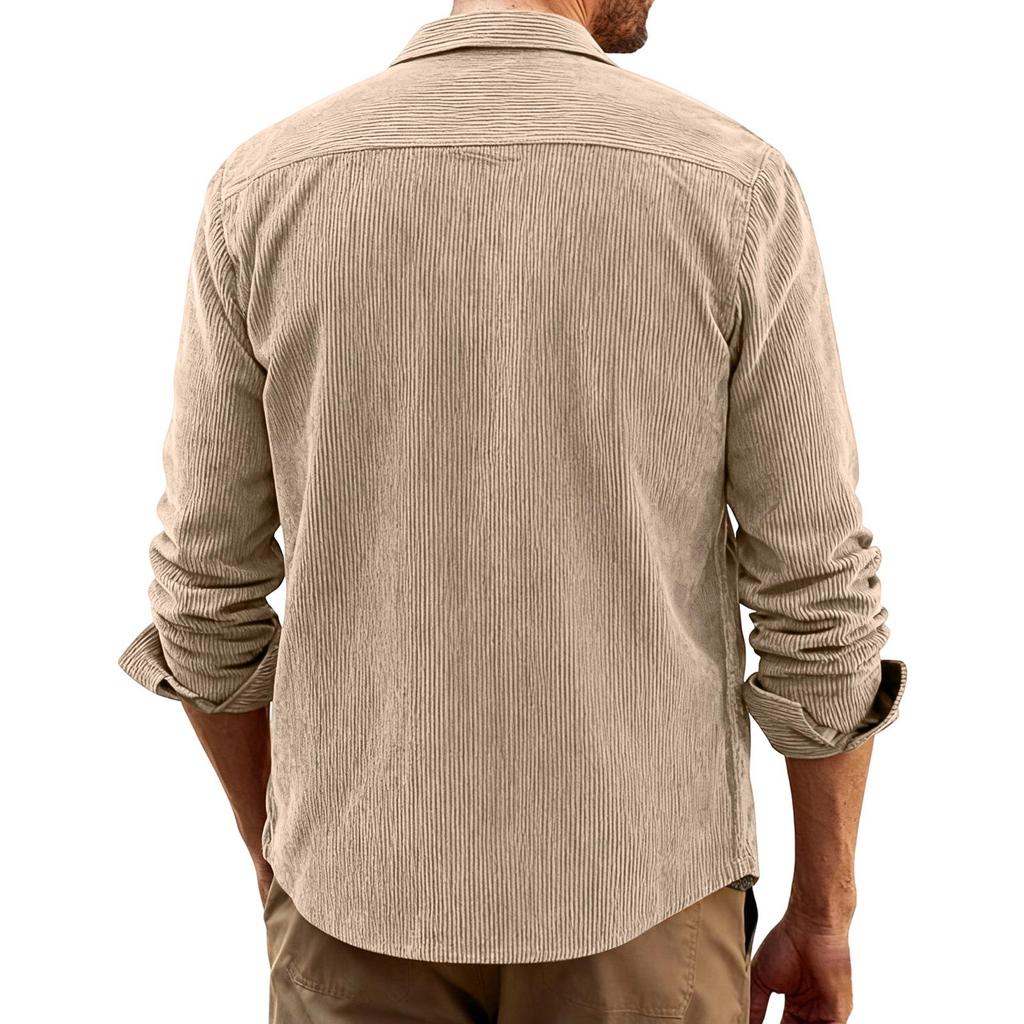 Men's Casual Solid-color Corduroy Button Shirt, Men's Lapel Long-sleeved Trendy Loose Shirt