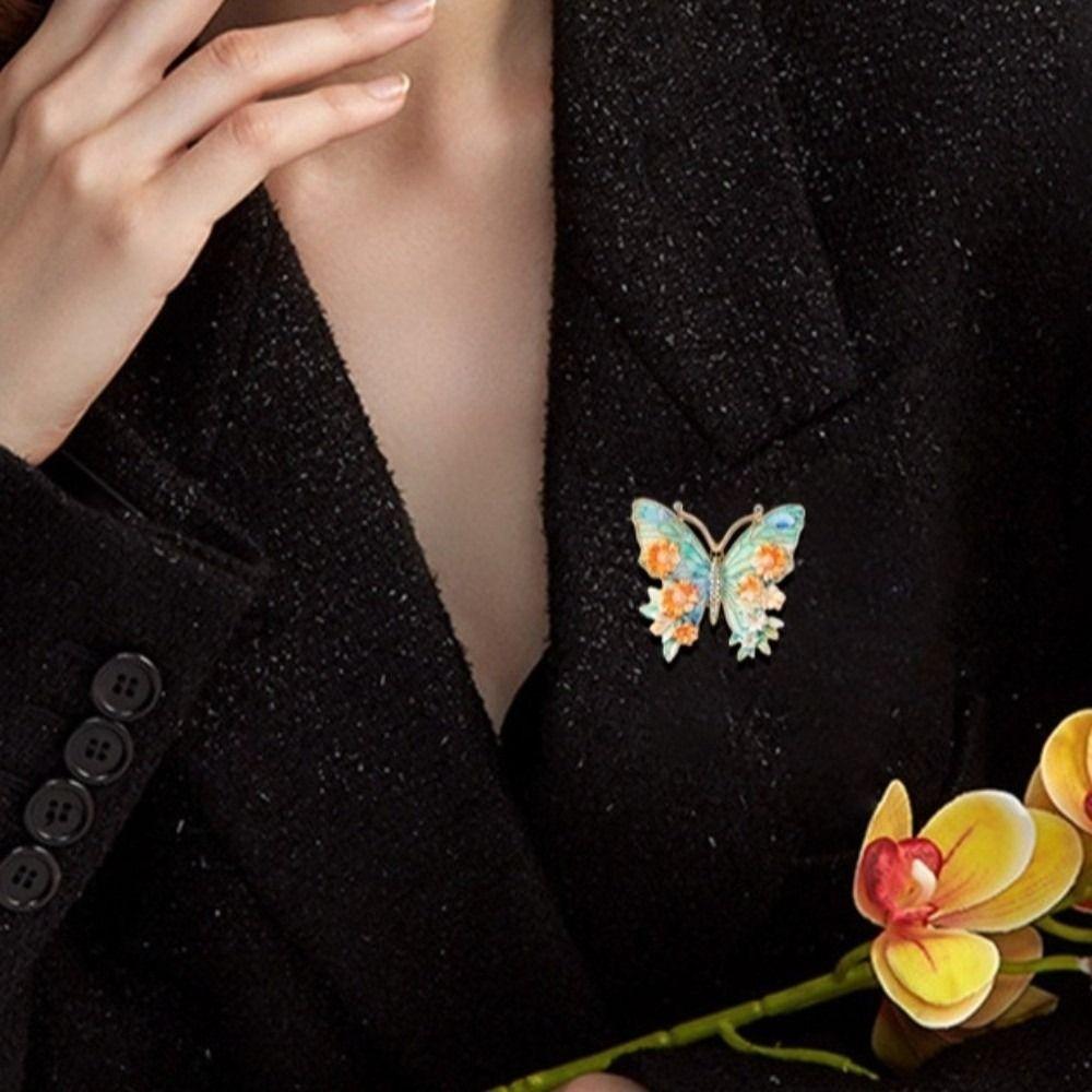 Enamel Big Flower Butterfly Brooches Rhinestone Enamel Lapel Pin Women's Clothes Pins Gifts