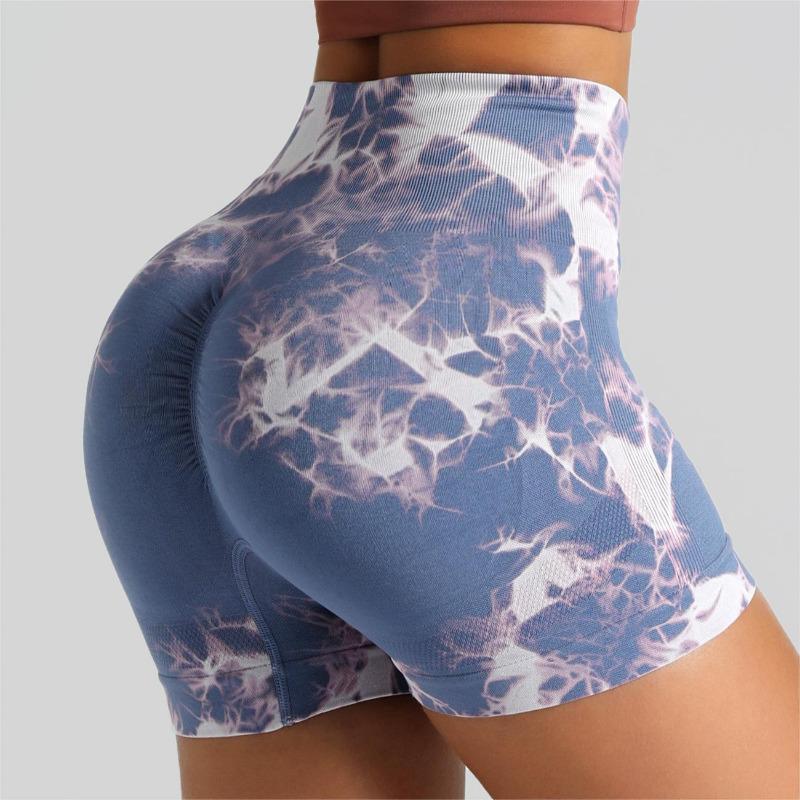 Tie Dyed Seamless Fitness Pants WOMEN'S High Waist and Hip Lifting Sports Tight Shorts Running Sexy Peach Fitness Yoga Shorts