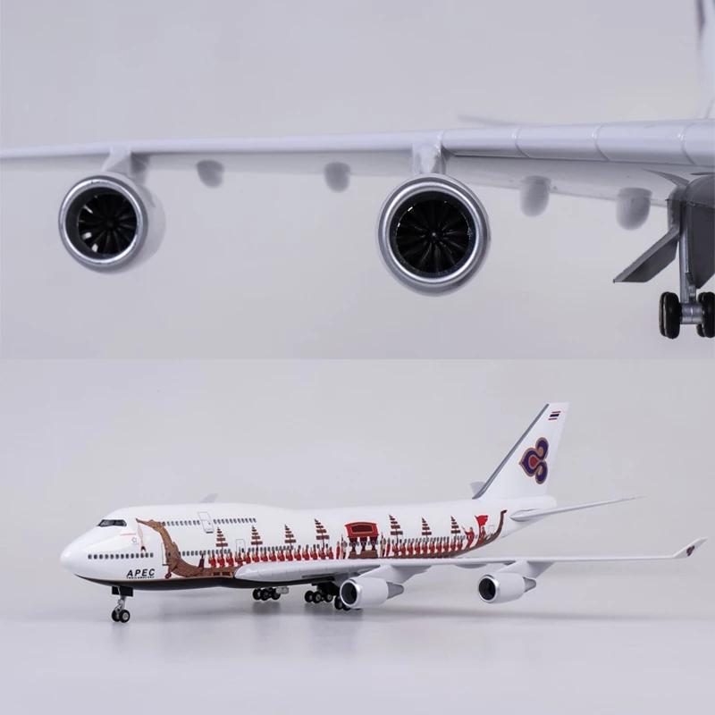 47CM Diecast Resin Thailand Dragon Boat 747 Plane Model B747 Aircraft THAI Airline Model W Light and Wheel Landing Gear House