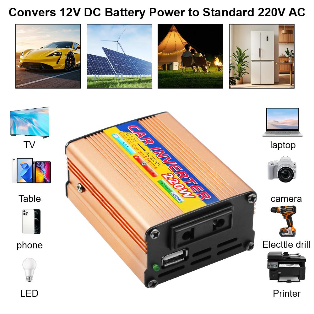 Car Inverters USB Voltage Transformer DC 12V To AC 220V Car Mounted Inverter 220W Power Inverter