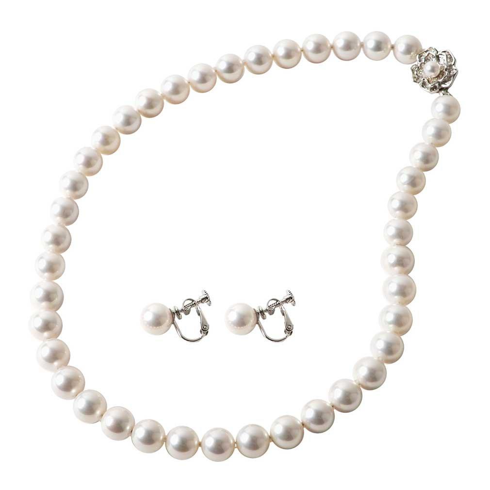 Pearl Necklace [Made in Japan, Hanadama Pearls] Large Pearl Necklace [Choose from Pearl EarringsClip-on Earrings Set] 10mm Pearls, Perfect for
