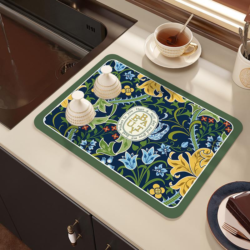 Small Fresh Flower Diatom Mud Drain Mat Household Water Absorption Quick Drying Easy Care Table Mat Restaurant Wear-Resistant And Dirt-Resistant Mat