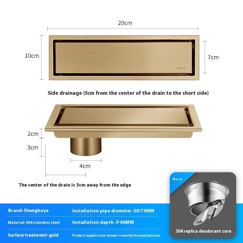 

Invisible Stainless Steel Rectangle Lattice Floor Drain Balcony Bathroom Corner Floor Drain Deodorant Tile Insert Shower Drain