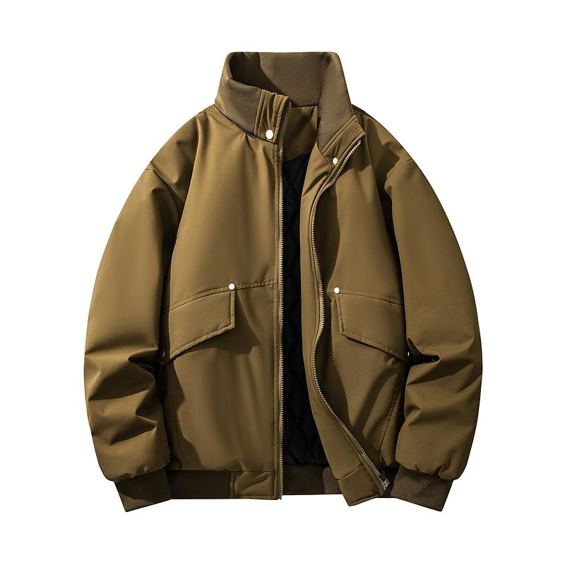 Splicing Color Blocking Thick Warm Cotton Jacket for Men's Winter Clothing, Loose and Comfortable Stand Up Collar, Casual Cold Proof Cotton Jacket
