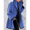 Womens Oversized Hooded Wool Blend Coat With Colorblock Trim Winter Casual Outerwear