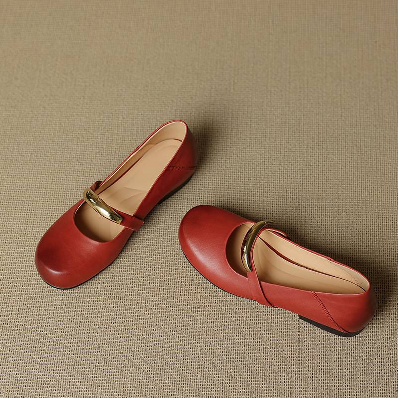 Krazing Pot Full Grain Leather Round Toe Size 40 Thick Low Heels Fashion Metal Decoration Autumn Pumps