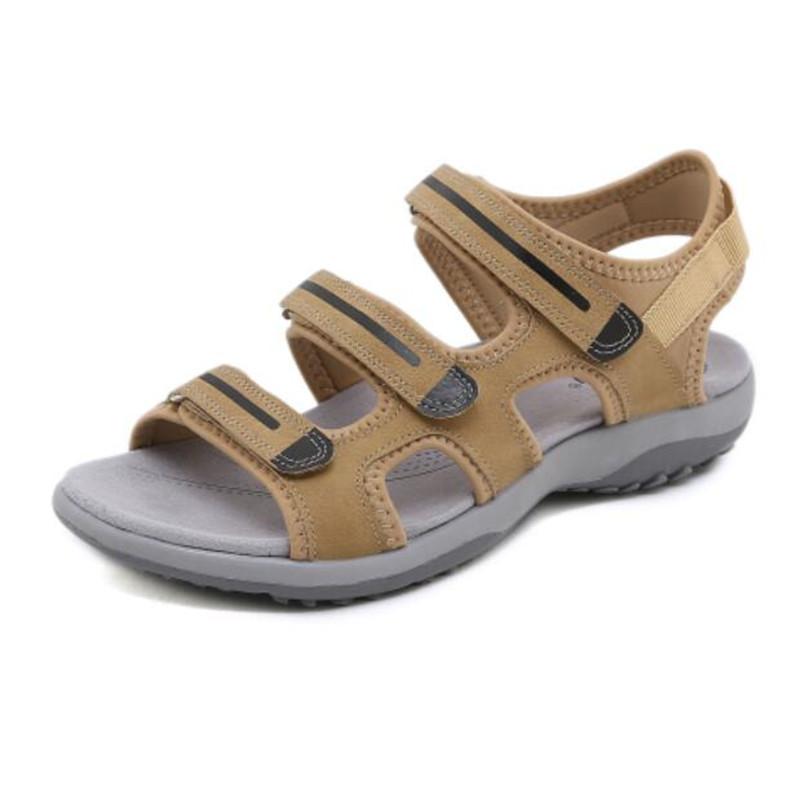 Sandali con zeppa da donna in vera pelle Sandali piatti comodi casual da donna Sandali da spiaggia a punta aperta Calzature da donna Sandalias Treking