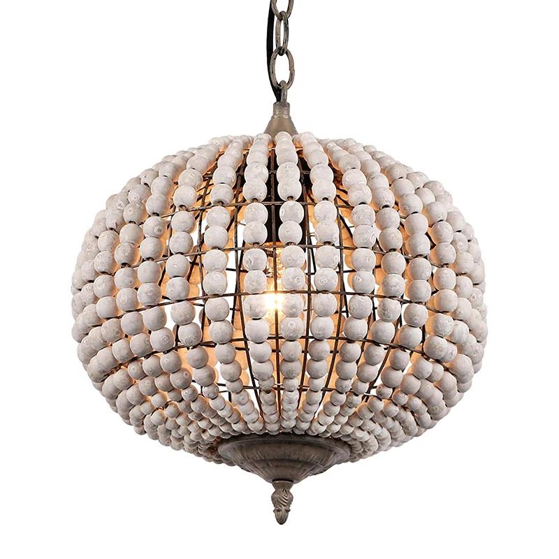 Modern Loft Retro Chandelier E27 Blue Wooden Bead Chandelier Boho Style Decor Light Living Room Bedroom Hotel Kitchen Lamp