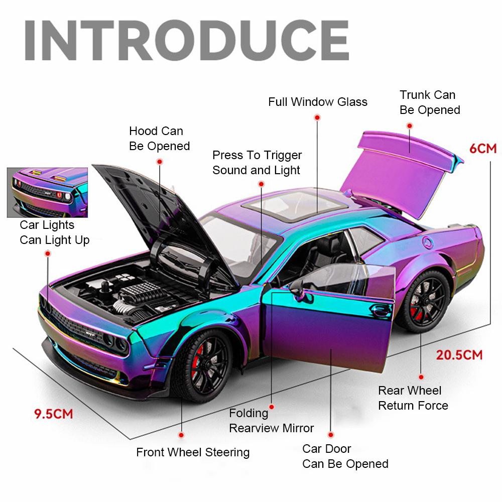 1:24 Scale Hellcat Sports Car Model Toy Shock Absorption Pull Back Doors Opened Supercar Models Children's Interactive Toys