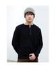 Saendeusaundeu (Unisex) Twisted Waffle Henley Neck Long Sleeve T-Shirt Black