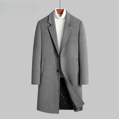 Herbst und Winter Herren Wollmantel Mittellanger und langer Anzugkragen Baumwollverdickter Wollmantel Herrenmantel