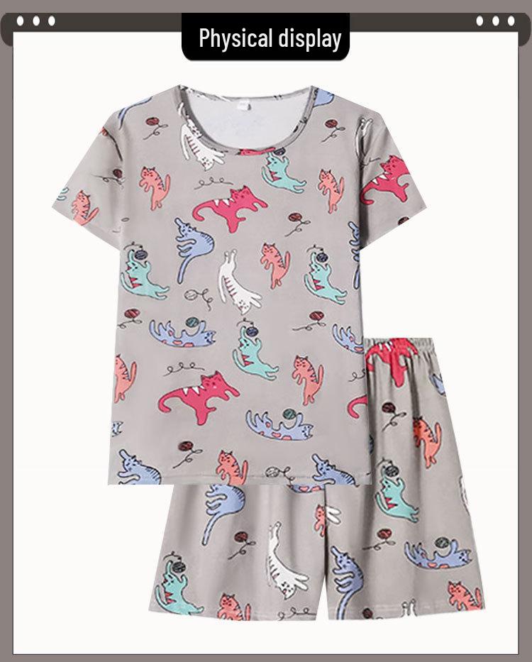 Women's Summer Cartoon Pajama Set - Cute Korean Style Christmas Short Sleeve & Shorts Homewear