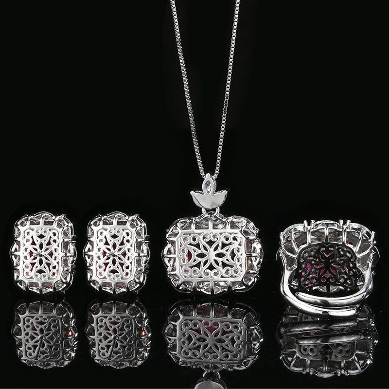 Style Jewelry Set Ruby Necklace Ring Earring Red Corundum Color Changing High-end Light Luxury Fashionable Ladies