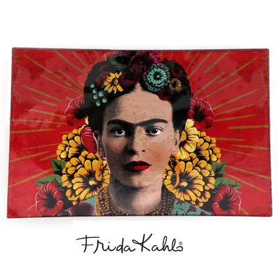 [Q9974] - Κόκκινο «Frida Kahlo» γυάλινο μπολ με άδεια τσέπη - 23x15x3 cm