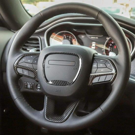 Steering Wheel Cover Trim For Dodge Durango 14+ Challenger Charger 15+ Carbon