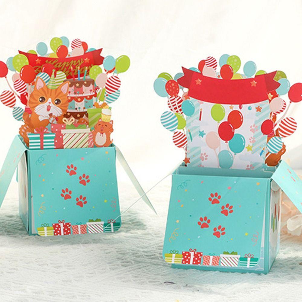 

Blessing 3D Pop-Up Greeting Card Paper Thank You Message Card Birthday Party Gift Cat