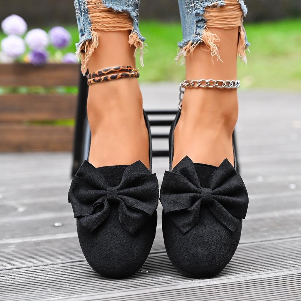 Women's Plus Size Suede Flat Casual Shoes Round Toe Bow