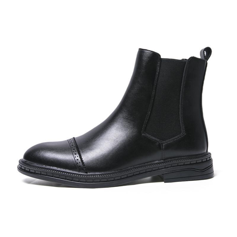 

Autumn and winter leather boots men s retro British style Chelsea boots new short boots men s Martin boots large size high top shoes 46 чёрный