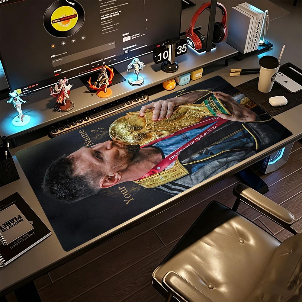 Football Messi Customizable Name Mouse Pad Gaming Laptop Mouse Pad Ultra-Long Desk Mat Non-Slip Rubber Bottom Computer Decor Item Office Use