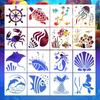 16Pcs Reusable Diy Sea Ocean Creatures Stencils Mermaid Art Painting Templates For Wood Wall Fabric Rock