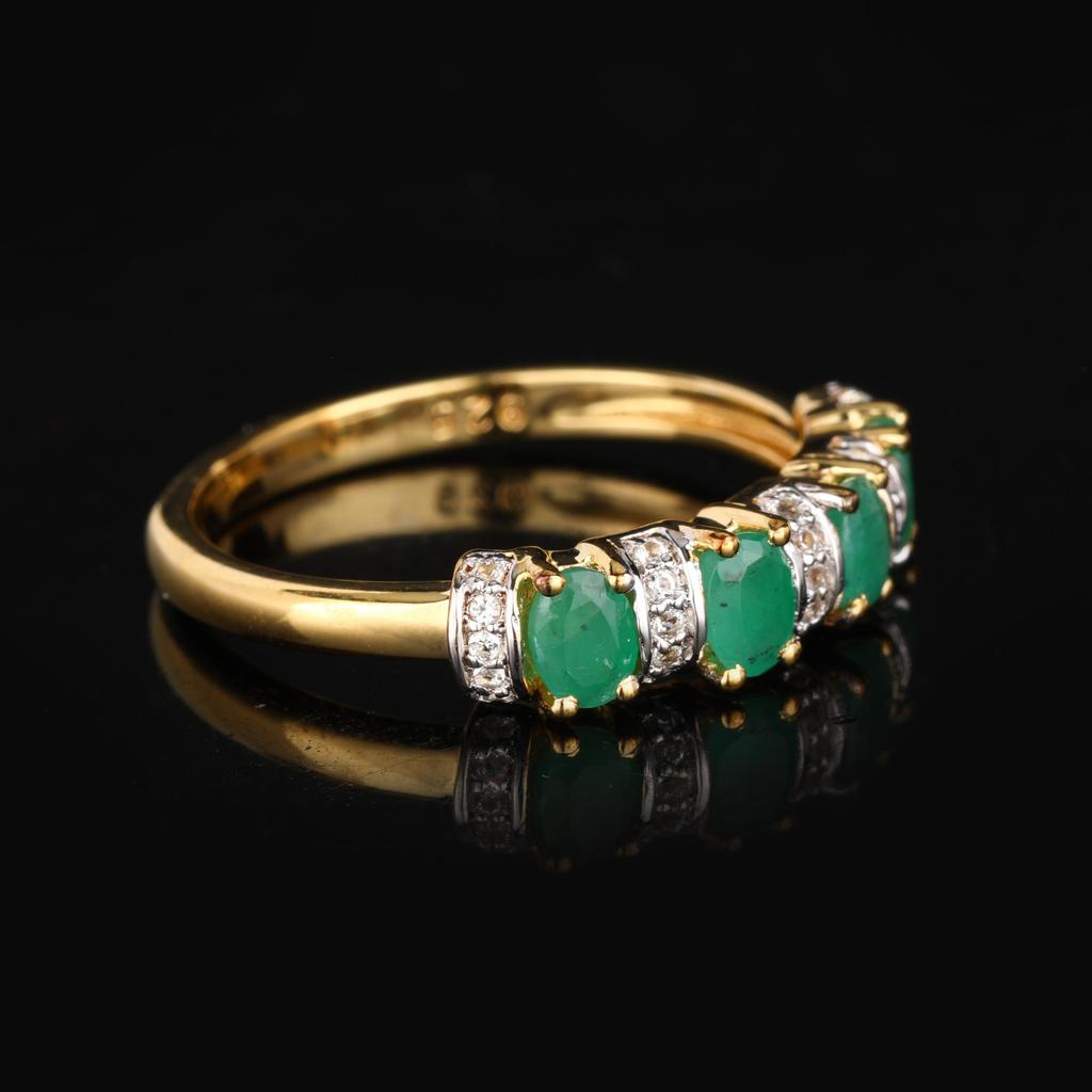 925 Silver Oval Gemstone Ring Ruby Emerald White Topaz Gold Plated Women Jewelry