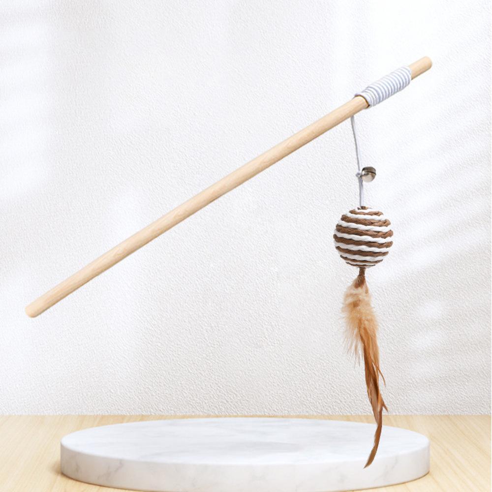 1PC Teaser Feather Toys Funny Bell Mouse Wooden Stick Cat Teaser Pet Interactive Boredom Relief Toy