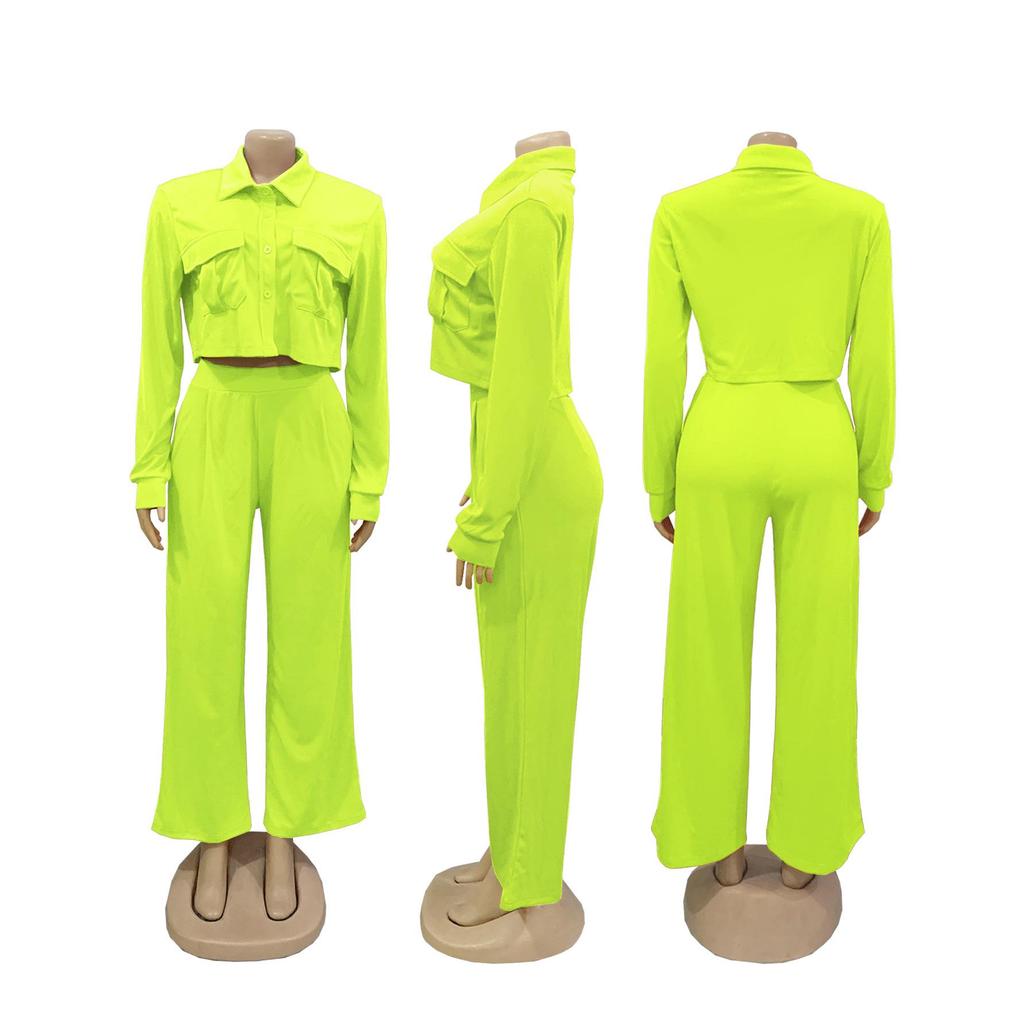 TW584 Women's Autumn Fashion Lapel Long Sleeve High Waist Wide Leg Pants Elegant Suit