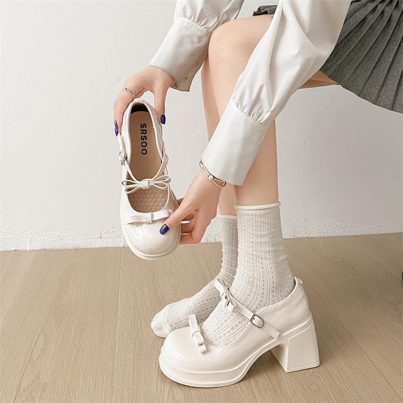 Fashion black French thick heel high heels women's summer 2025 new heightening skirt Mary Jane small leather shoes single shoes