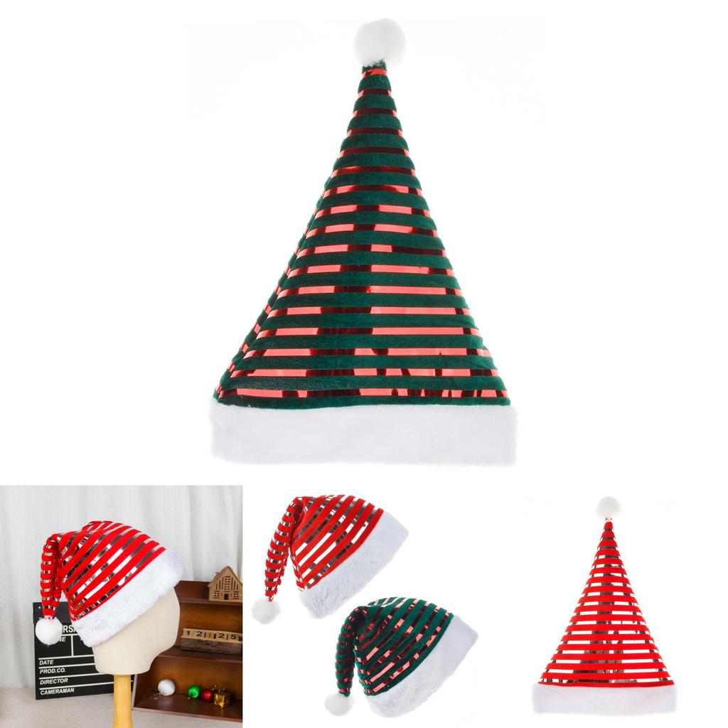 Velvet Christmas Decor Hat With Striped Pattern For Holiday Party Decorations