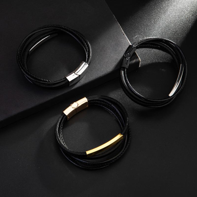 

New European and American Simple Golden Hand Woven Leather Bracelet Fashion Trendy Accessories