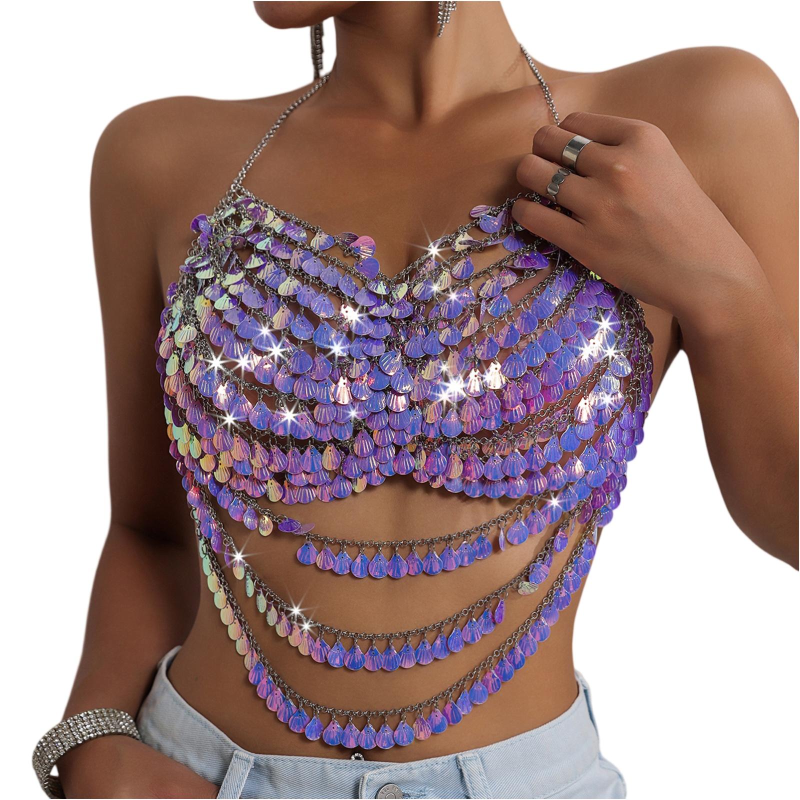 

Women s Chain Colored Bead Sexy Top Vest One Size фиолетовый